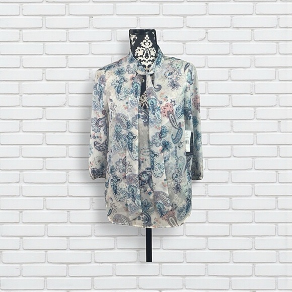 Almost Famous Tops - Almost Famous Boho Blouse,Wrinkle Resistant, Three-Quarter Sleeve, Aqua, White S